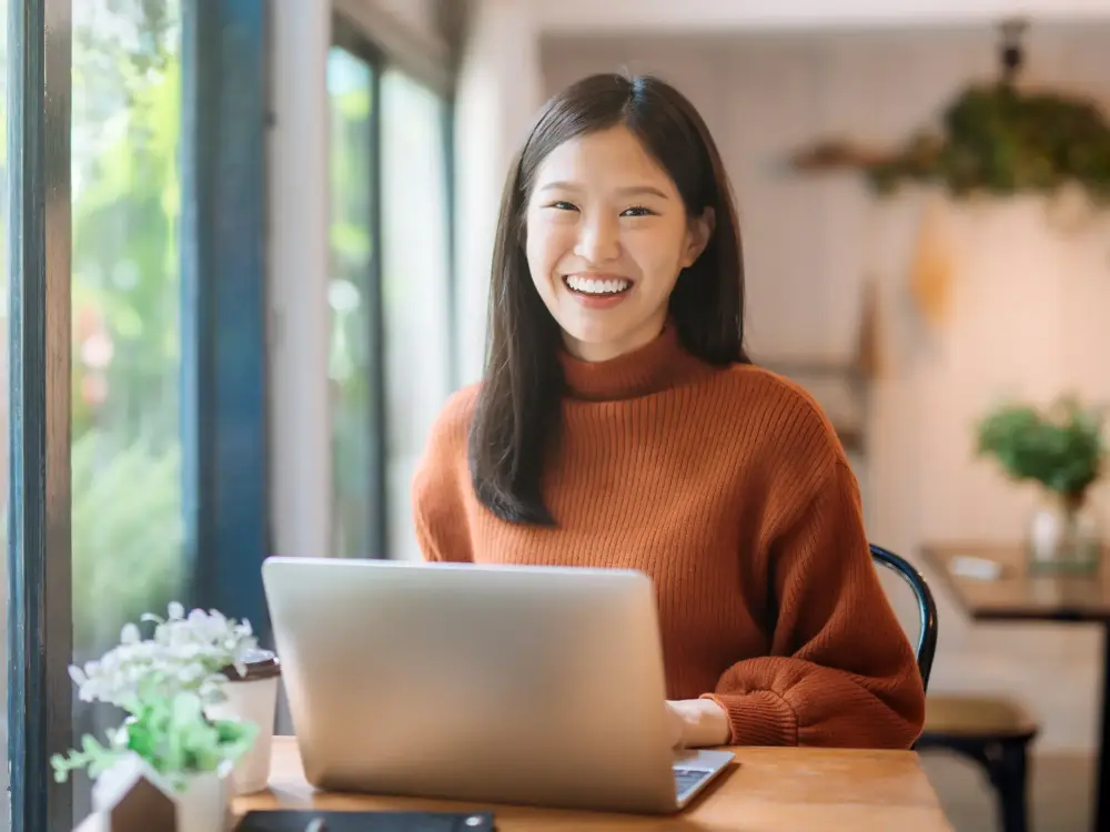 Businesslady, laptop, smiling, personal computer,