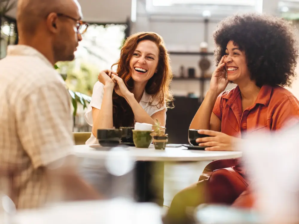 Colleagues, friends, conversation, cup, customer, drinking a coffee