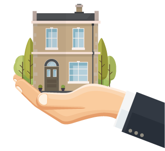 Landlord Legal Solutions Suited arm, with hand holding a house